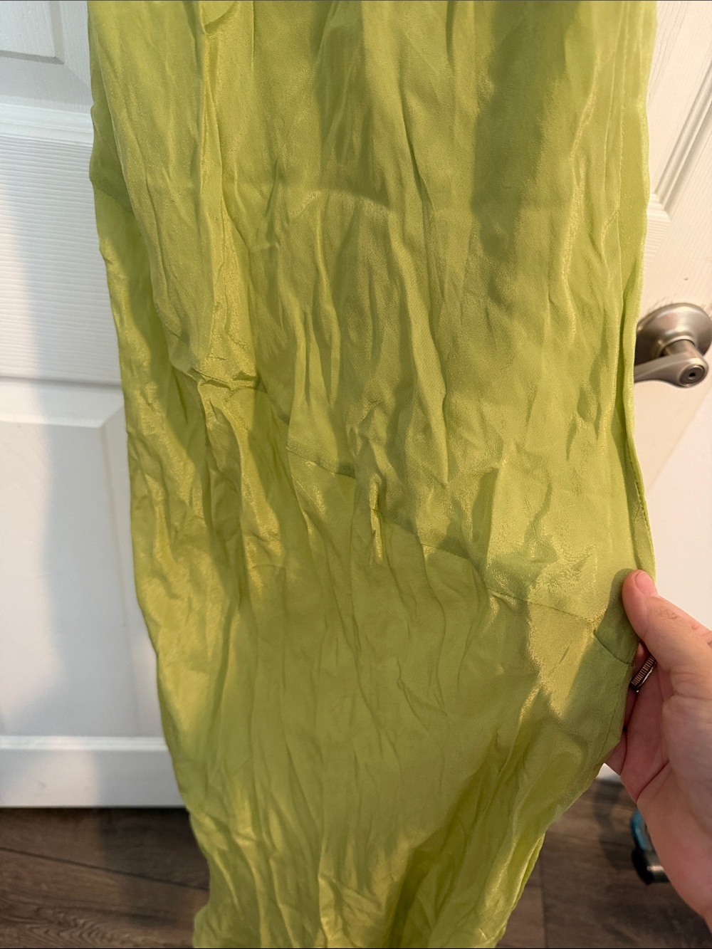 Light Olive Green Slip Maxi Dress with Spaghetti Straps - Picture 5 of 5